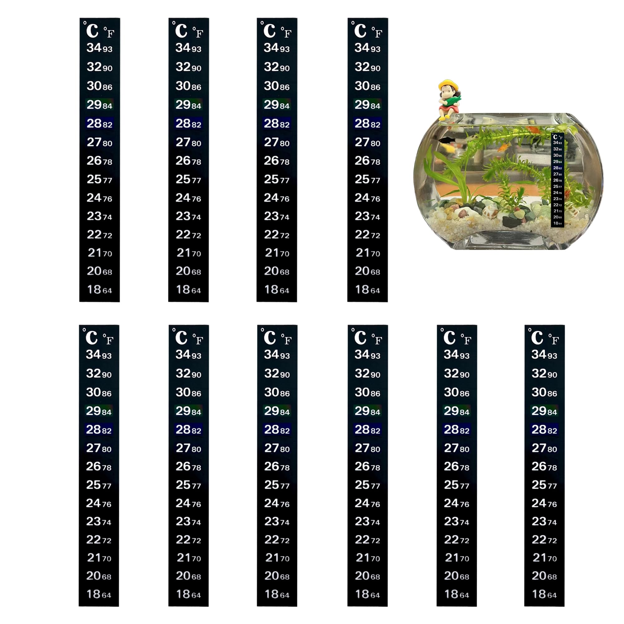 10 Piezas Termómetro de Acuario Pegatina Termómetro Adhesivo Digital Acuario Tira de Termómetro Digital Termómetro de Precisión Cambio de Color Parches para Acuarios Peceras Tanques de Agua (1#)