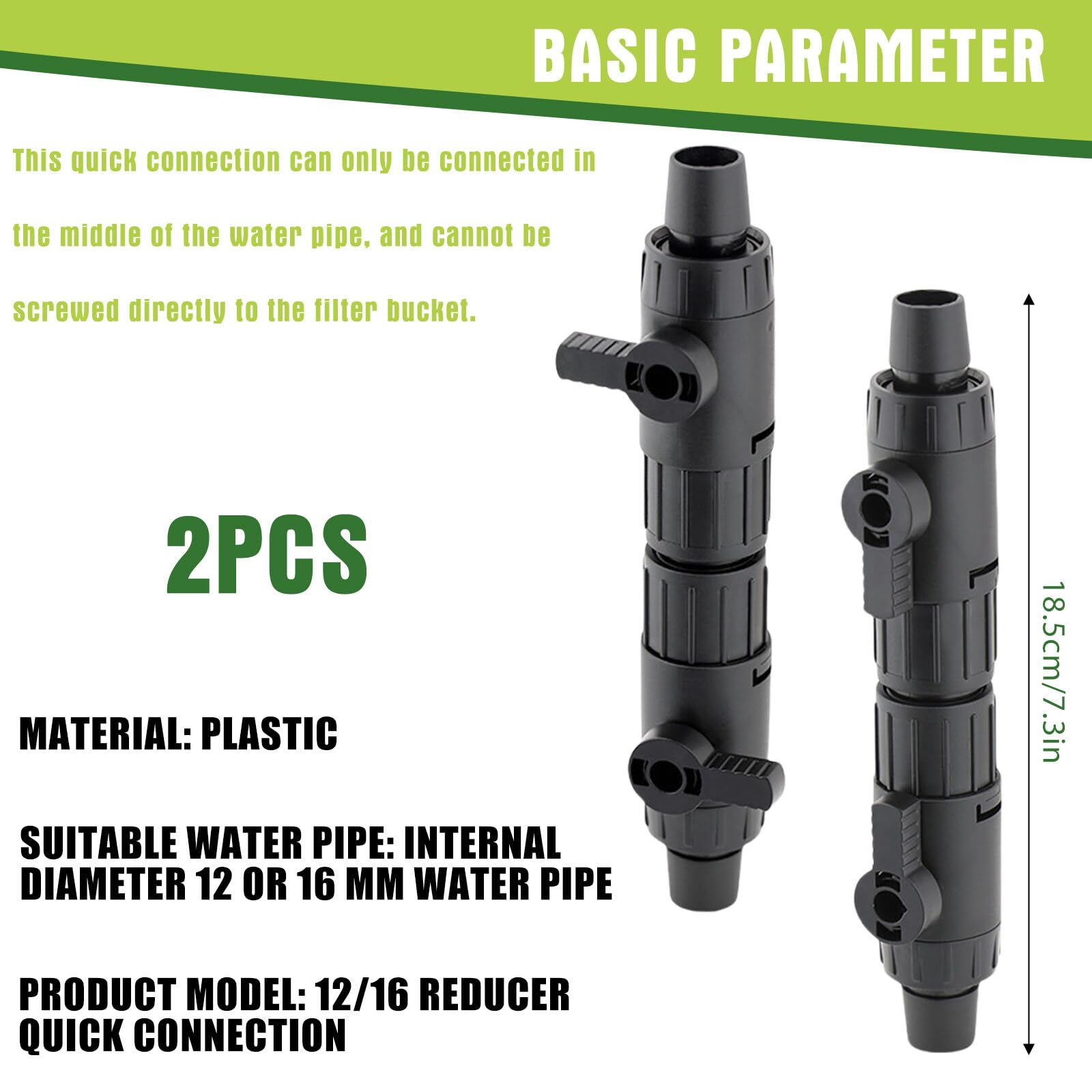 Aicharynic - Válvula de control de flujo de agua (2 unidades, 12 mm a 16 mm), color negro