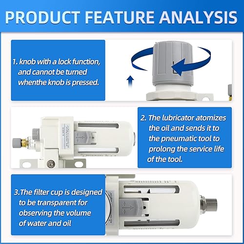 Miniatura 10 de MEANLIN Filtro de humedad para compresor de aire, filtro de línea de aire AC4010, entrada NPT de 12 pulgada con calibre de 150 PSI e interruptor de