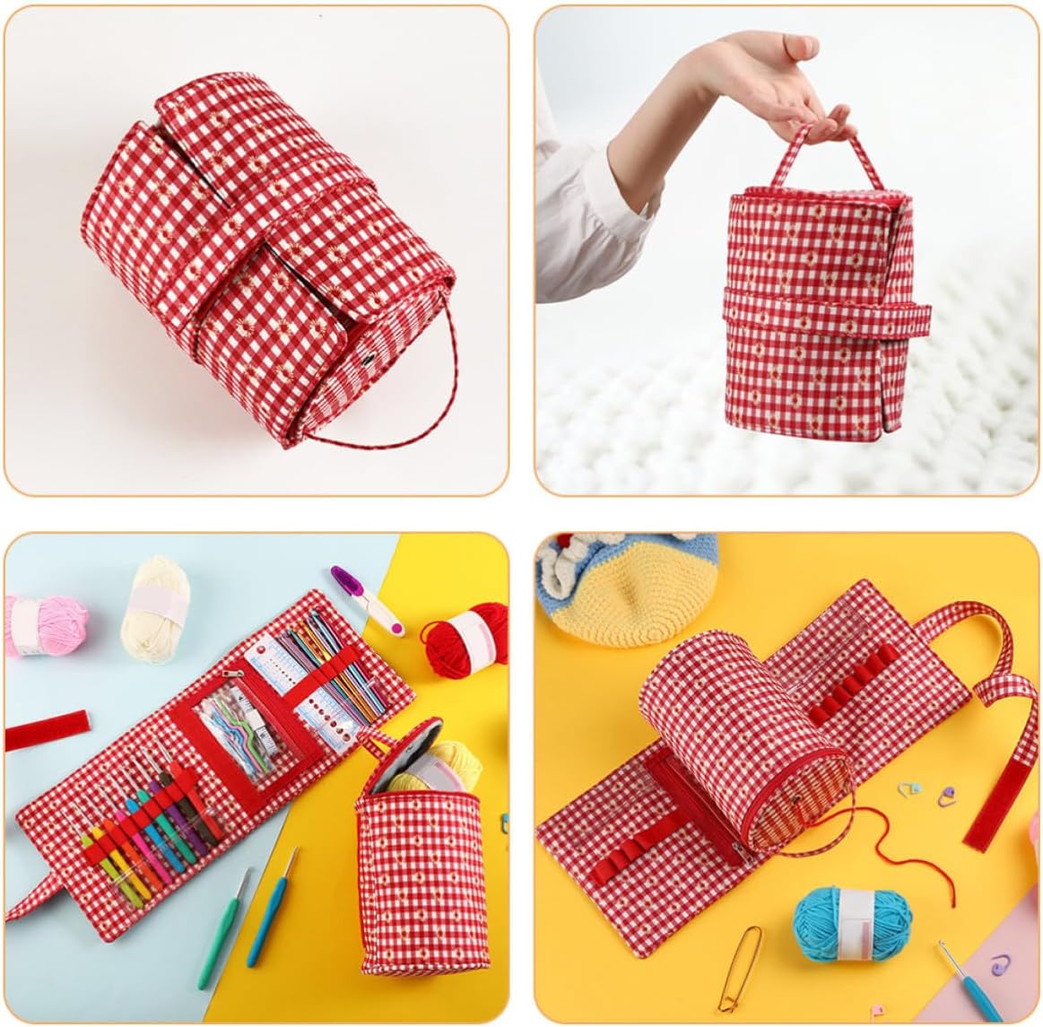 JOYOFREELY Portable to Prevent Falling and Lost Crochet Bag Yarn Storage Organizer with Polyester Material, Reusable Design Simple and Practical Knitting Needle Storage for Many