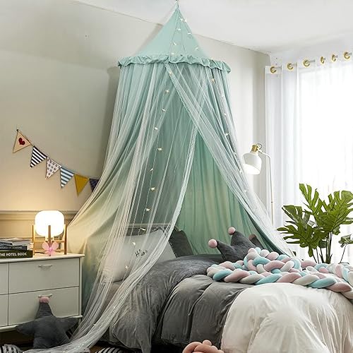 Miniatura 8 de Toldo de cama para niñas, mosquitera de doble capa para niñas, decoración de habitación, rincón de lectura (verde)