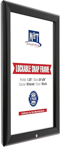 Miniatura 4 de M&T Displays Marco de póster con cierre a presión de 24 x 36 pulgadas, color negro de 1.25 pulgadas, perfil de aluminio, carga frontal, montaje en