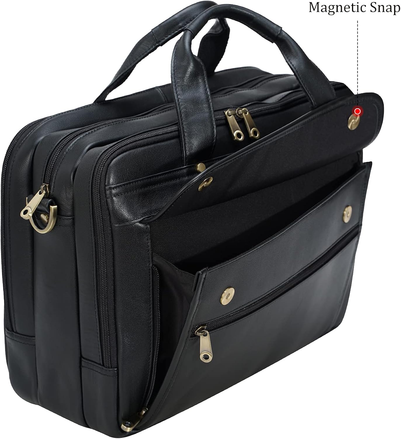 Big Sale Polare Natural Napa Leather 16'' Black Business Briefcase Laptop Messenger Bag for Men with YKK Zippers