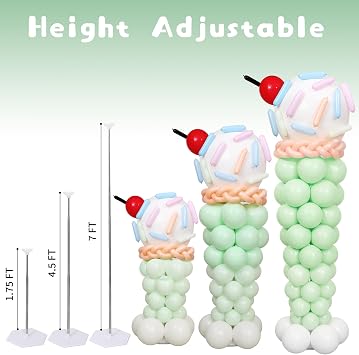 KIRIN Ice Cream Balloon Column Stand Kit Set of 2, 7 Feet Height Ice Cream Adjustable Metal Balloon Towers Arch for Sweet Baby Shower Birthday Party Decorations DIY Supplies