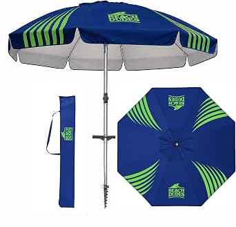 8FT Premium Beach Umbrella with Wind Mitigation System, Heavy Duty Fiberglass Ribs, UPF 50+
