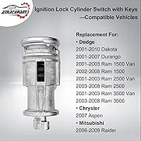 Vista 2 de Interruptor de cilindro de bloqueo de encendido con llaves Reemplazo para Dodge Ram 1500/2500/3500, Durango, Dakota, Chrysler Aspen y Mitsubishi
