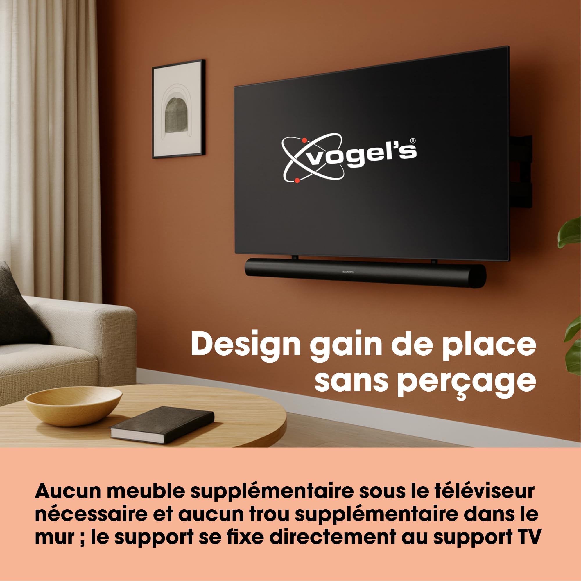 Support Premium Vogel’s pour barres de son Sonos – positionnement parfait pour Arc (Ultra), Beam & Playbar | Convient également à d’autres marques | Idéal en combinaison avec des supports TV pivotants