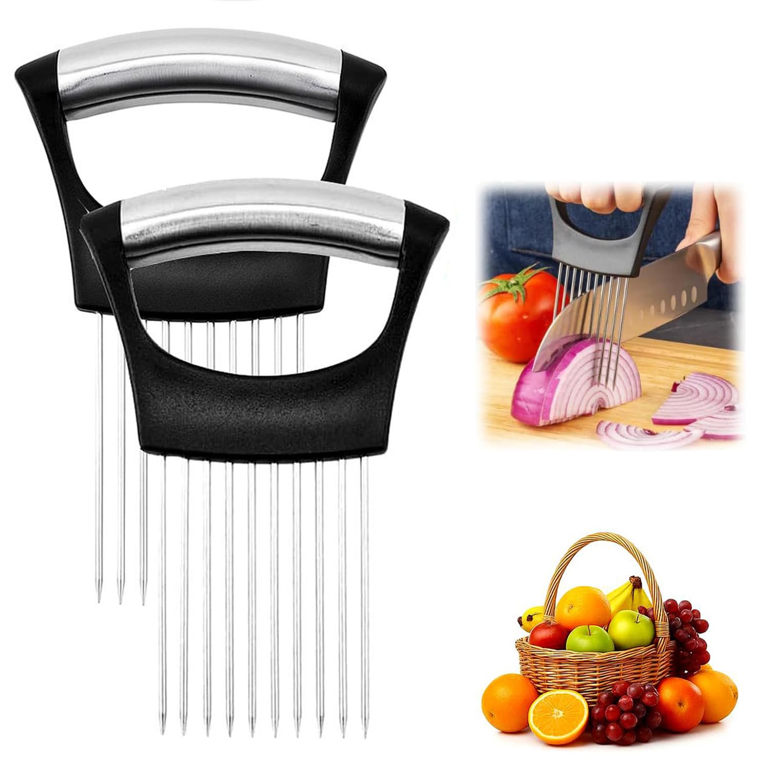 Stainless Steel Onion Slicer Holder, Multi Vegetable Cutter for Onion, Tomato & Potato (2 PCS)