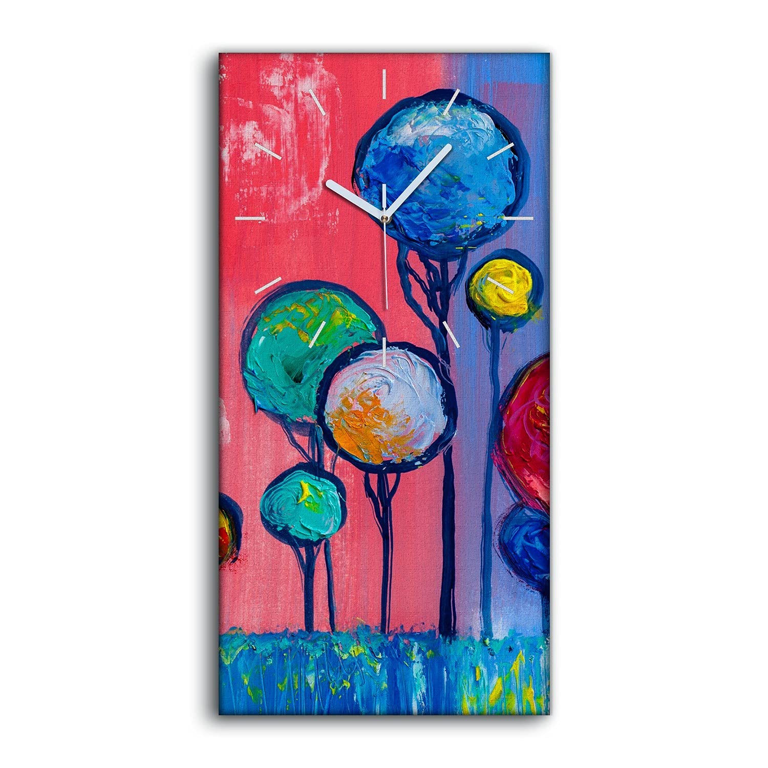 Horloge sur Toile Arbres Peinture Artistique 30x60cm Coloray