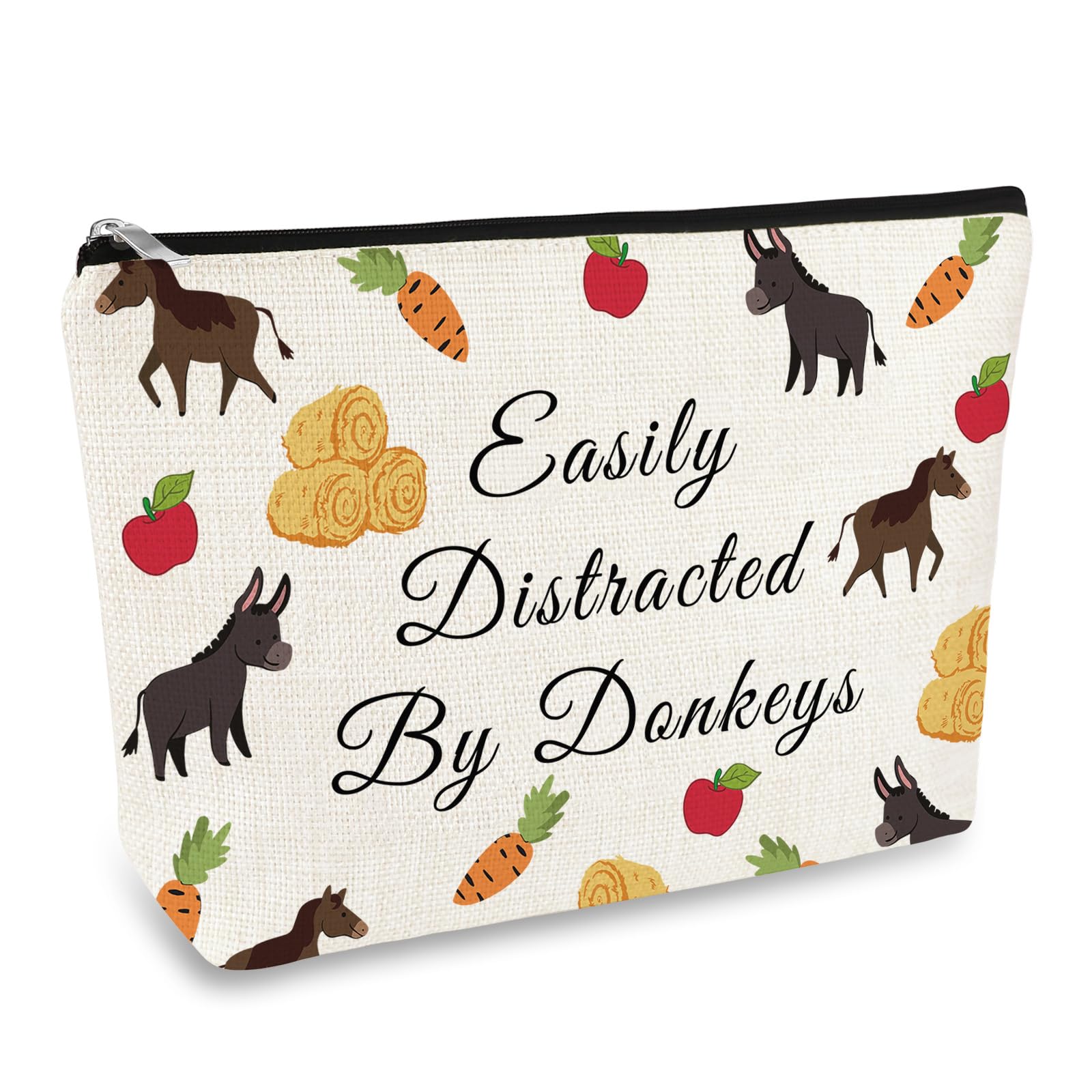 Donkeys Themed Cosmetic Bag Donkey Gift for Girls Women Donkey Lover Gift Funny Farmhouse Gift for Donkey Owner Families Neighbors Friends Makeup Bags Animal Lover Gifts Travel Zipper Toiletry Bag