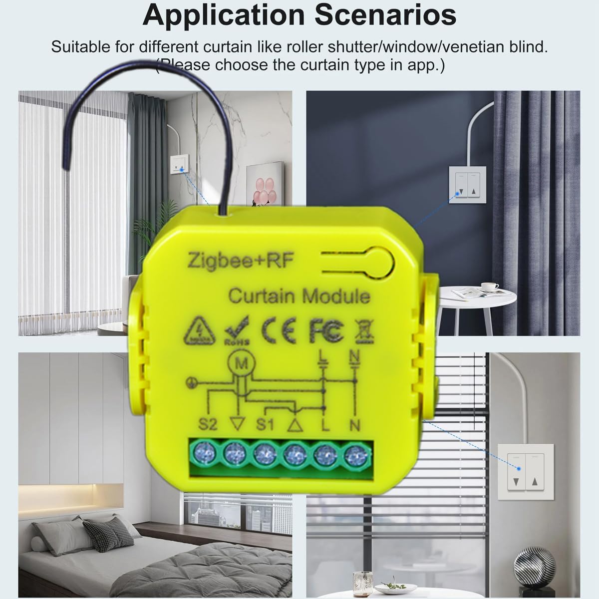 Module de contrôleur de volet roulant sans fil avec commande via APP, télécommande RF et interrupteur (2)