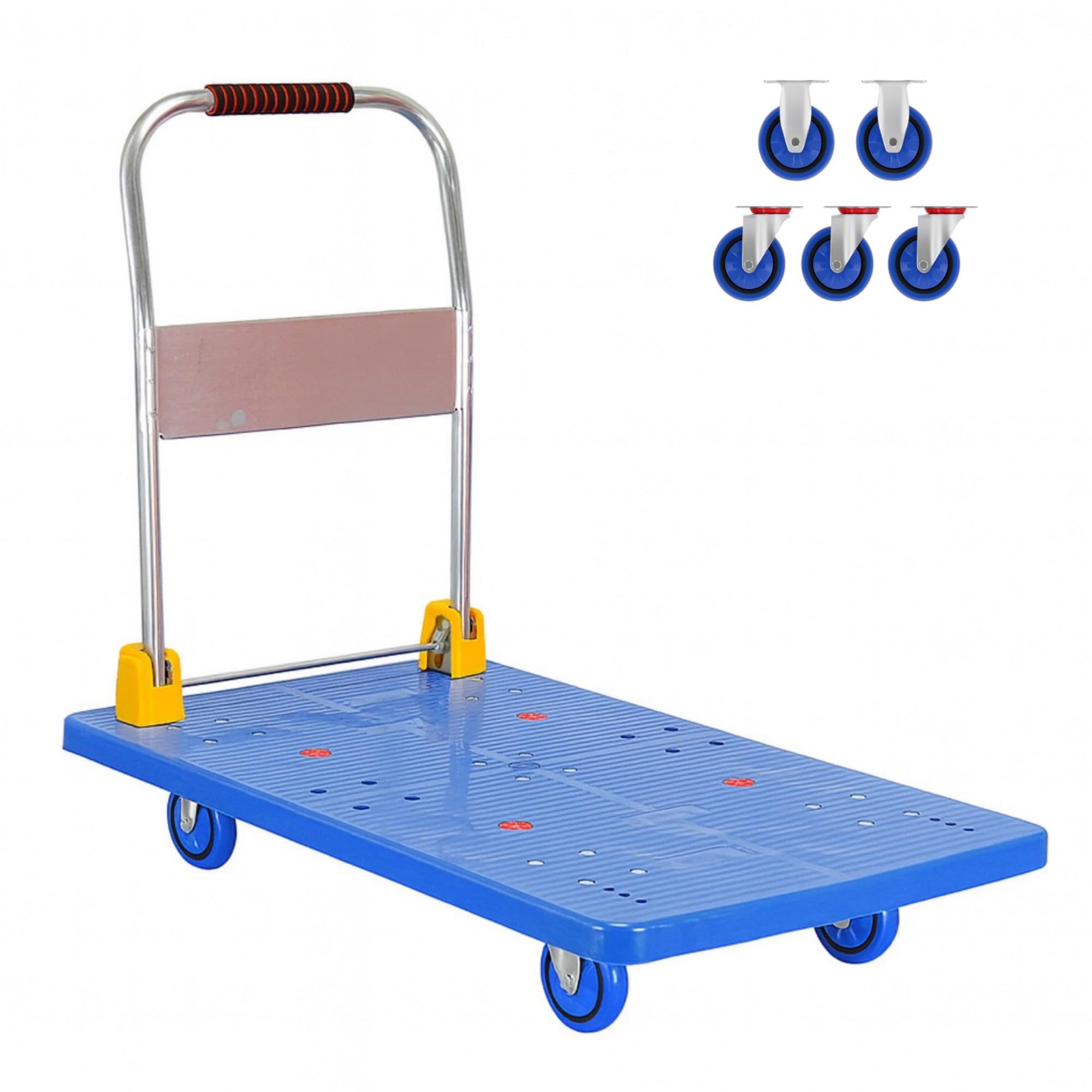 1320 Lbs Moving Flat Bed Carts with Wheels, Push Cart Dolly with Push Handle, Platform Truck &amp; Flatbed Cart Heavy Duty, Space Saving (Blue, 1320 lbs)