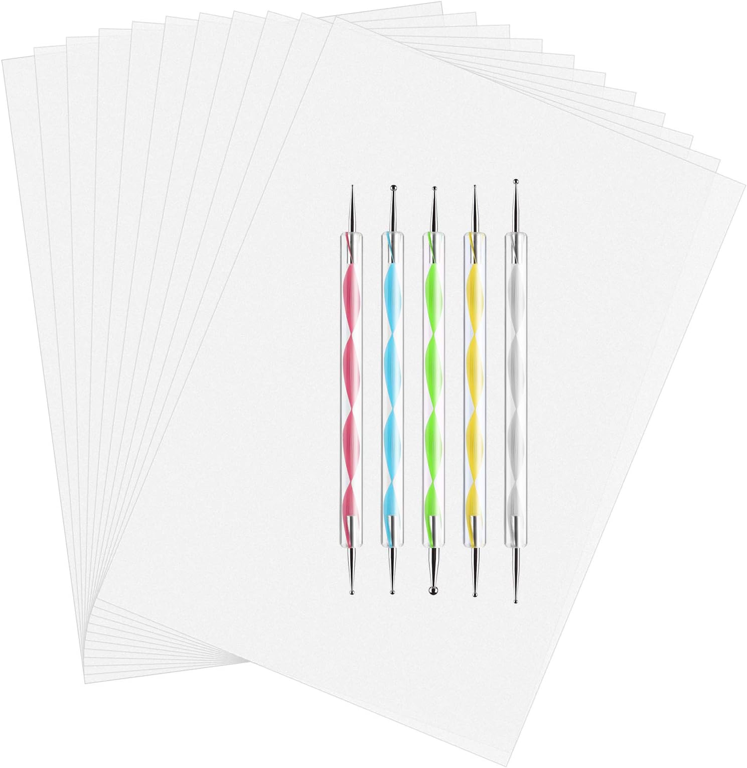 ASTARON 150 Sheets Carbon Paper White Transfer Tracing Paper with 5 PCS Embossing Stylus Dotting Tools for Cloth Fabric Paper Wood