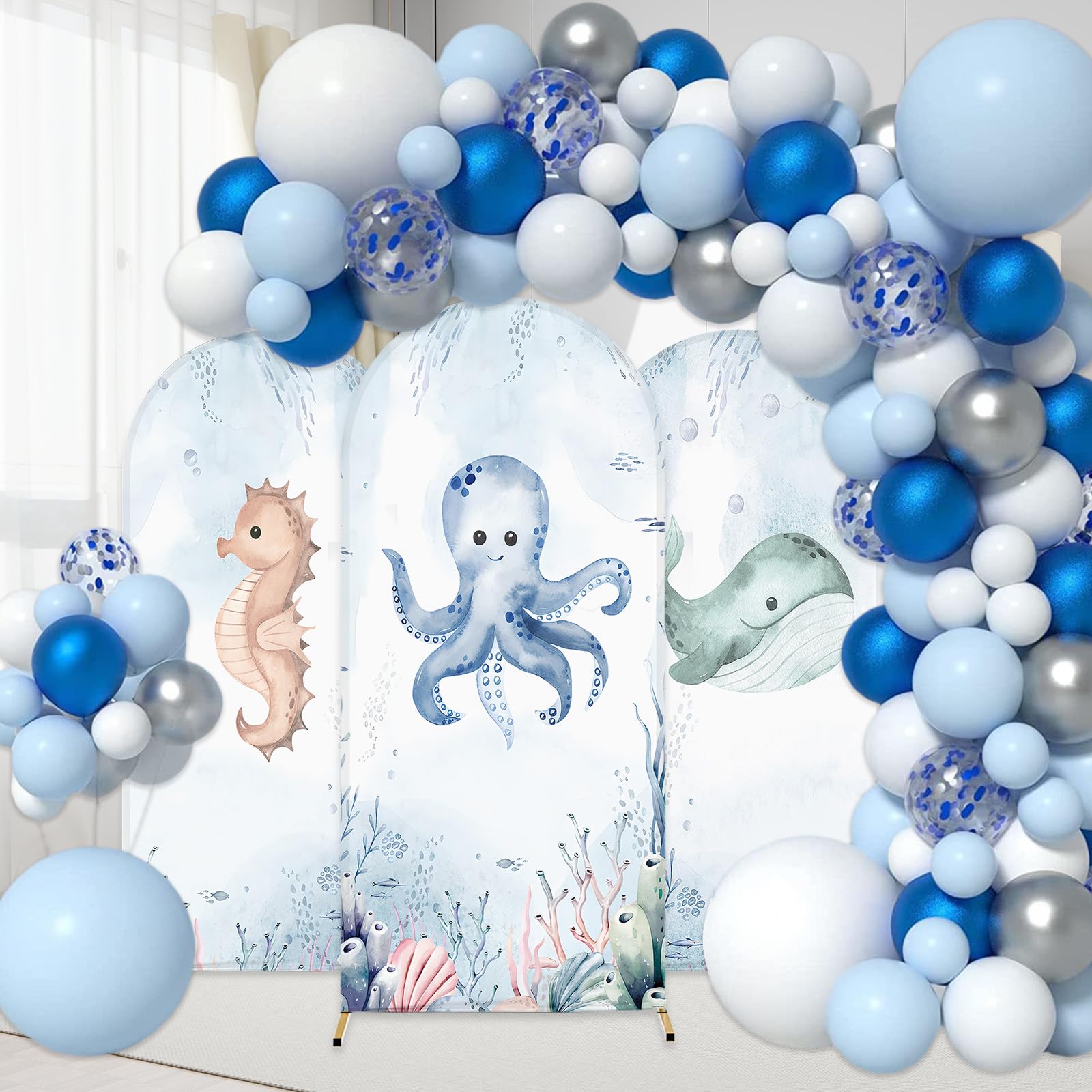 AIBIIN 100 x 210 cm sottomarino a forma di arco marino sfondo sotto il mare tema polpo arco copertura per Birthda Baby Shower torta Smash Party Decor