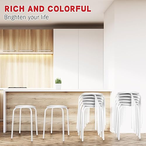 Miniatura 8 de Kigley Taburete apilable de 12 piezas para el aula con asiento acolchado, de metal de varios colores, portátiles, redondos, asientos flexibles para