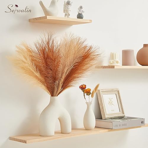 Miniatura 4 de Serwalin Decoración bohemia para el hogar, 17 pulgadas, 6 piezas de hierba artificial de pampas, ramo de hierba de pampa sintética de otoño, sala de