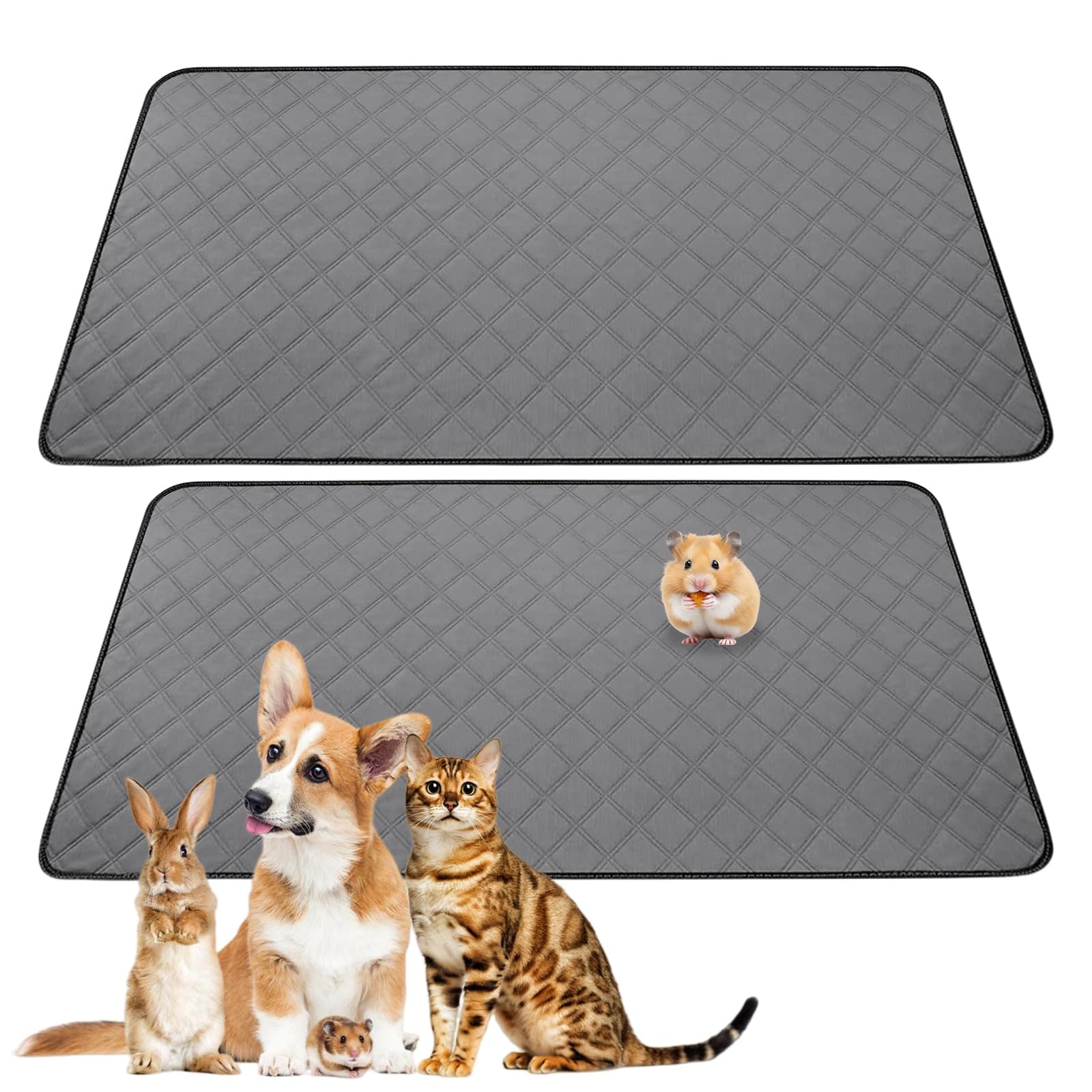 BYZESTY 2 Tapis pour Cage De Cochon d'Inde, 120 * 60cm Ultra Absorbant Tapis pour Chiens, Coussinet Urinaire Imperméable pour Petits Animaux, Gris, pour Lapins, Hamsters Et Chiots