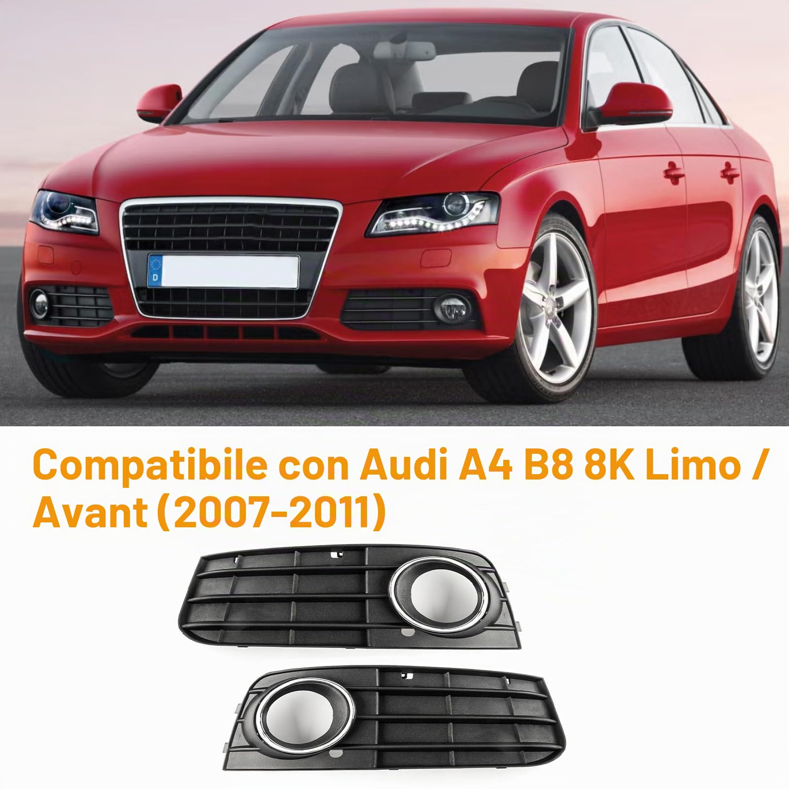 TTCR-II 2 PCS Compatibile con Audi A4 B8 8K Copertura Fendinebbia 2009-2011 - Copri Griglia Sinistra + Destra 8KD807681/8KD807682 Paraurti Antinebbia-B