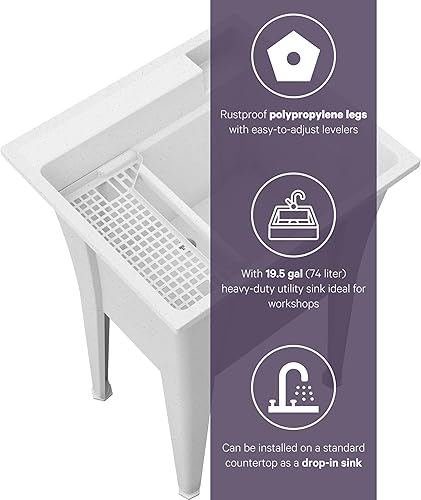 Vista 18 de Fregadero independiente con grifo negro de una manija, fregadero de plástico de 24 pulgadas para garaje, lavandería