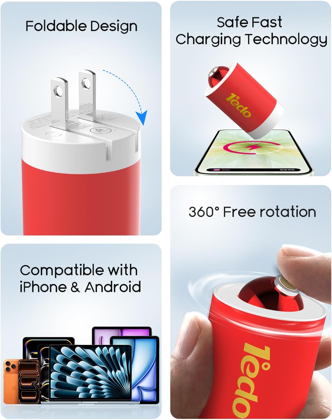 Charger Fast Charging for iPhone, 1°edo 20W Magnetic Fast Charger Block with 6FT Cable Innovative Magnetic to Lightning Cable for iPhone 14/13/12/11/Xs Max/XR/X (Red)