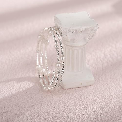 Miniatura 4 de YERTTER Pulsera elástica multicapa con diamantes de imitación de perlas plateadas y doradas, de los años 20, regalo para mujeres y novias