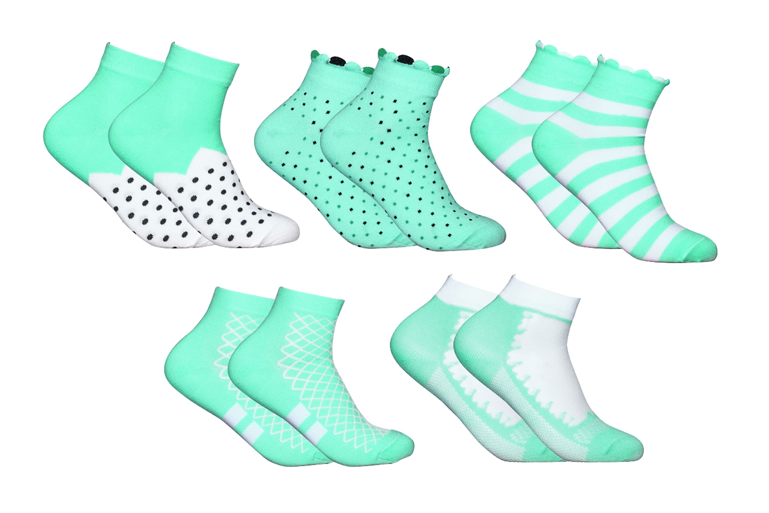 Multicolor Cotton Self Design Ankle Length Women's Socks (Pack Of 05)