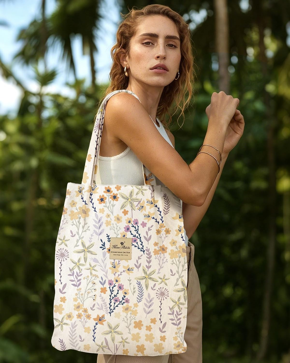 Miss Adola Corduroy Tote Bag for Women - Reusable Totes with Magnetic Buckle & Pocket Aesthetic Design Work Grocery Bags - Image 3