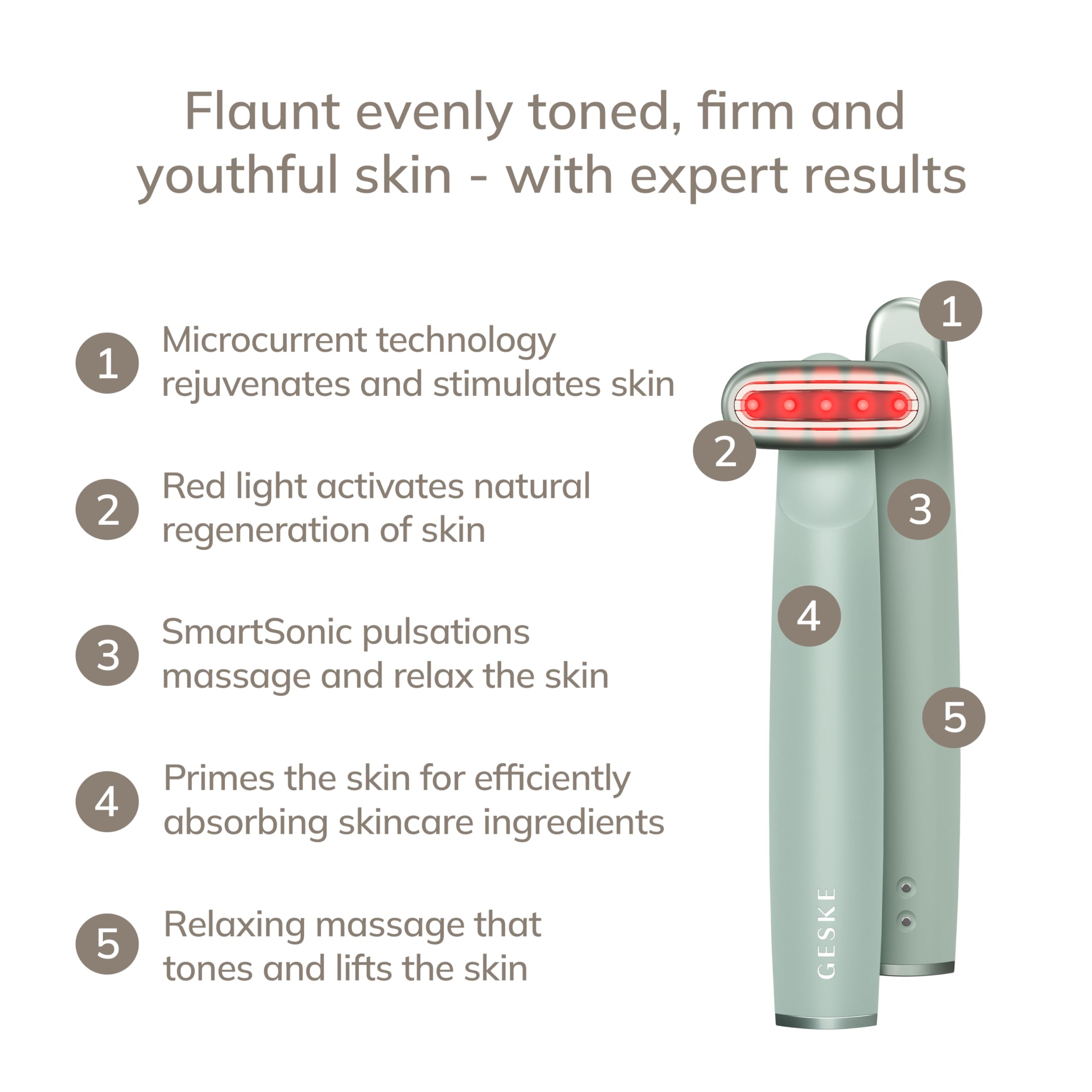 GESKE Skin Firming Wand | 7 in 1 | Anti-Aging | Mikrostrom Facelift | Reduziert Alterserscheinungen | Fortschrittlicher Facial Firmer | Red LED Light Technology | Flexibler Kopf