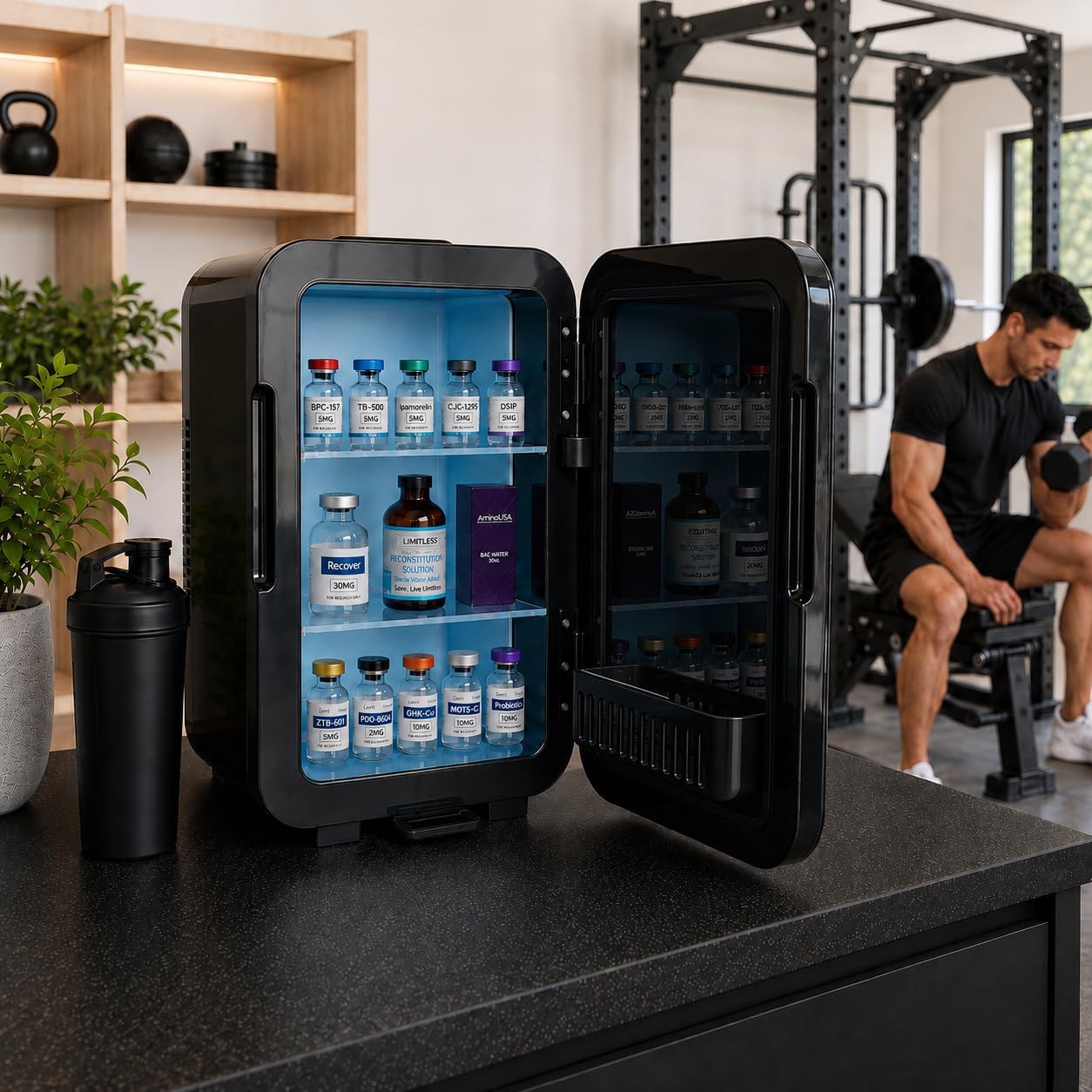 Classic Compact Portable Mini Fridge - Touch Temperature Control, Removable Shelves, Lockable Smoked Glass Door for Skincare, Cosmetics, Peptides, Supplements & More
