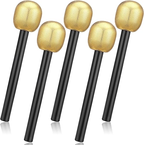 Miniatura 8 de Facmogu 5 accesorios de micrófono con purpurina dorada, accesorios de micrófono falsos, accesorios de micrófono de escenario de estrella de rock,
