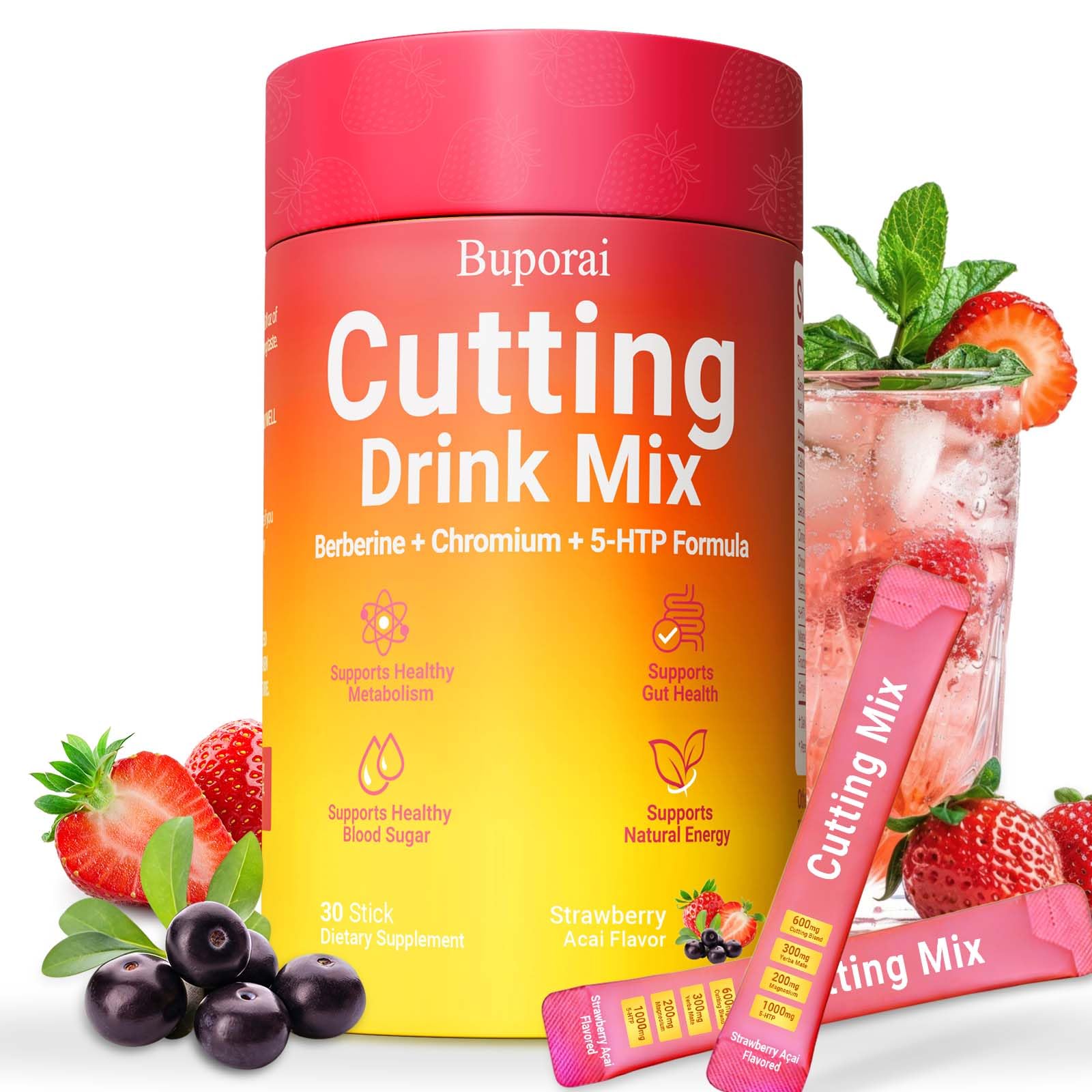Cutting Mix, Cutting Drink Mix, Berberine, Chromium, FOS, Yerba Mate 6.35 Ounce (Pack of 1)
