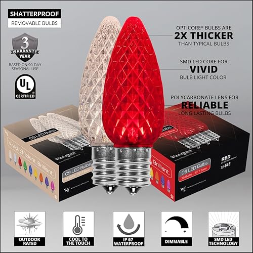 Miniatura 3 de Luces LED navideñas comerciales C9 OptiCore para exteriores  Guirnalda de luces de navidad de alta resistencia cable verde