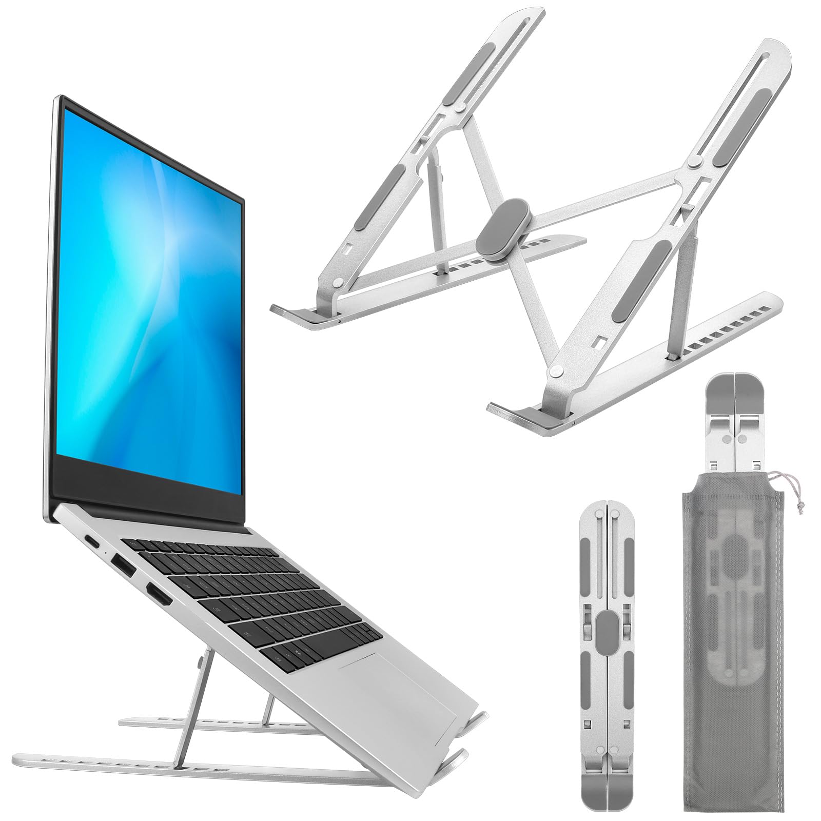 Support Ordinateur Portable 10 Niveaux Réglables, Rehausseur Pliable pour Bureau, Laptop Stand Silicone Antidérapant PC