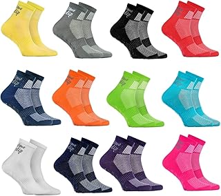 Rainbow Socks - Niño Niña Deporte Calcetines Antideslizantes ABS de Algodón - 12 Pares - Rojo Verde Amarillo Azul de Mar Azul Azul Marino Rosa Blanco Negro Gris Naranja Purpura - Talla