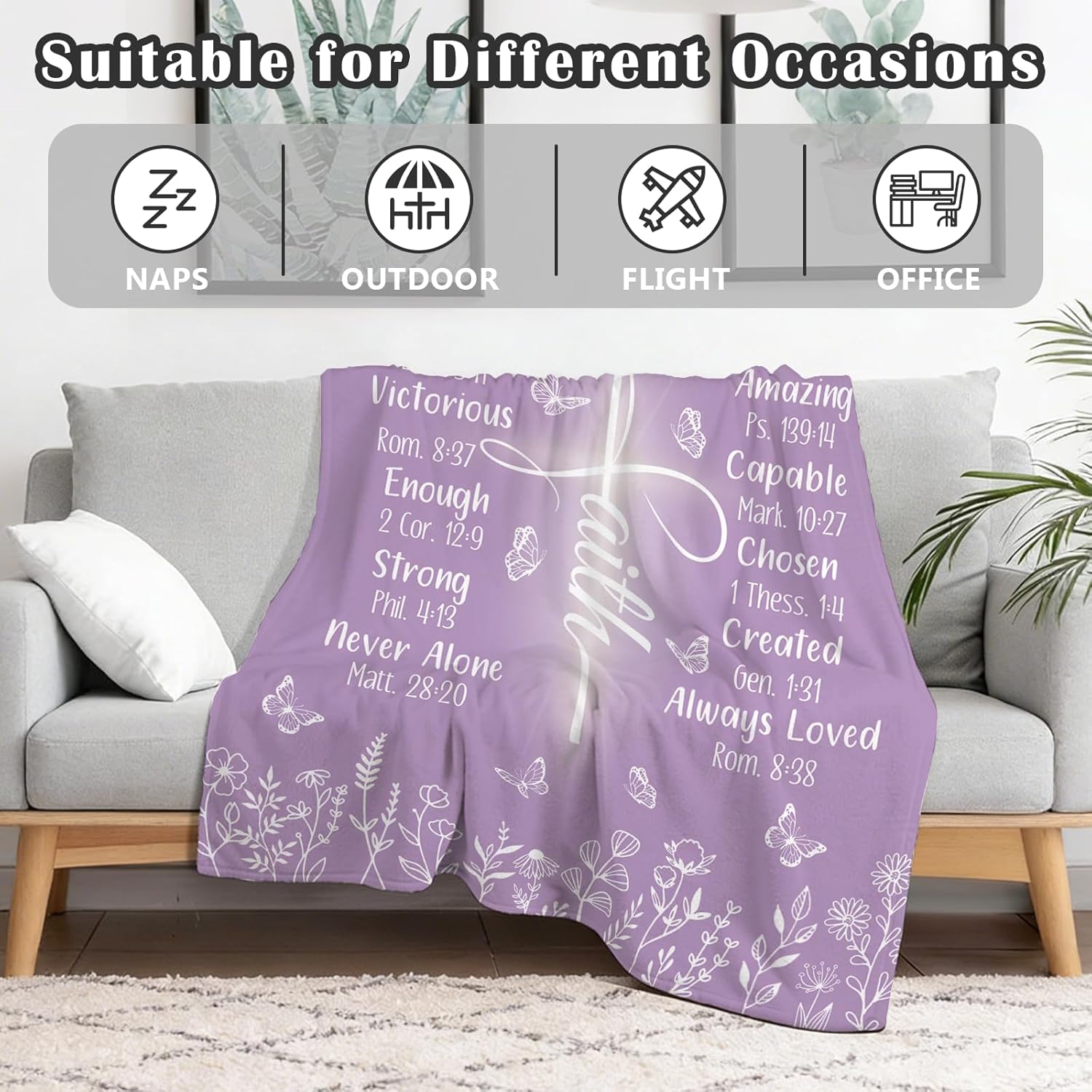 Christian Gifts for Women, Purple Christian Blanket 50 x 60 Inch, Faith Religious Gifts for Women, Inspirational Throw Blanket, Baptism Gift for Girl - Image 5