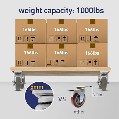 Miniatura 31 de SY America 3.5" 4 Pack Plate Caster, Thermoplastic Light Heavy Duty Rubber Gray Swivel Caster, Top Plate Casters, 1200 lbs Total Capacity