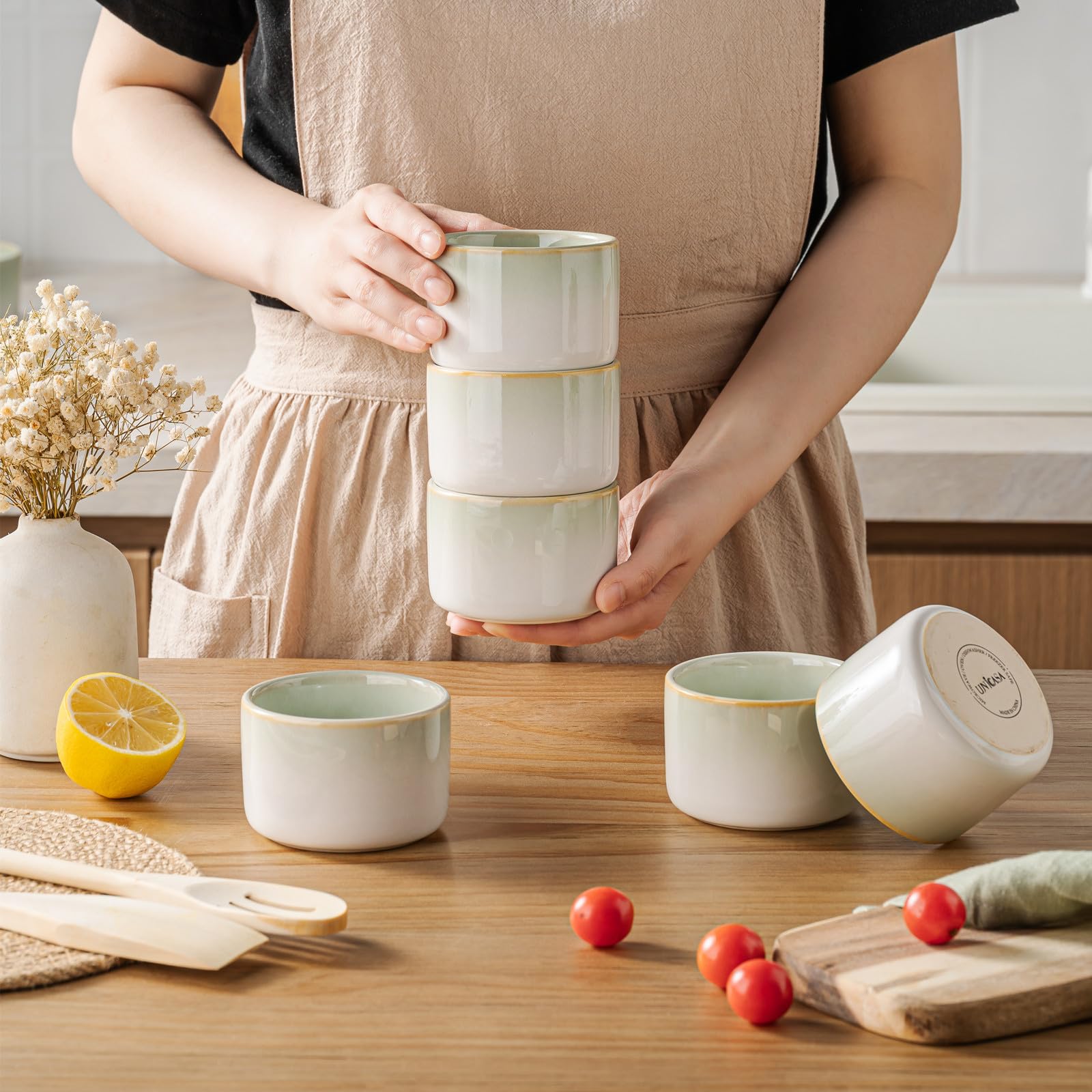 Lot de 6 moules à soufflé en porcelaine de 180 ml pour crème brûlée, à dessert, muffins