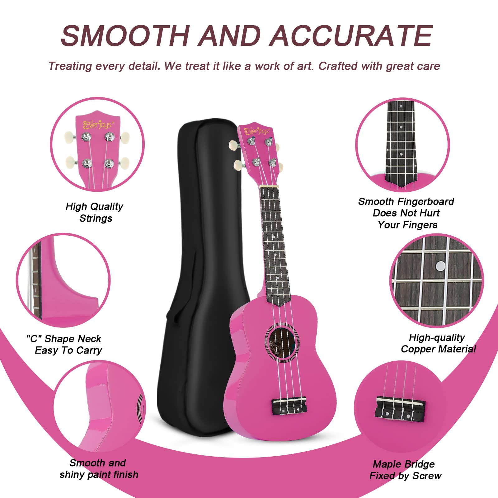Soprano Ukulele Beginner Kit for Kids Adult Student w/Free Online Lesson 21 Inch Ukelele Gig Bag Strap String Stickers Pick Polishing Cloth - Image 2