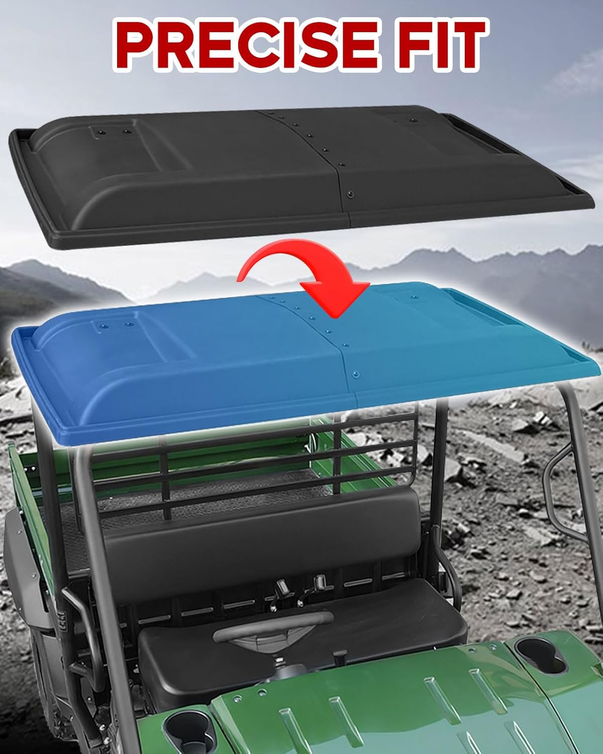 Hard Roof Top for 1990-2025 Kawasaki Mule 4000 4010 3000 3010 3020 2520 2510 2500 Accessories, 2-Piece Black Combination Sport Roof Sun Visor, Replace #KAF30-030A