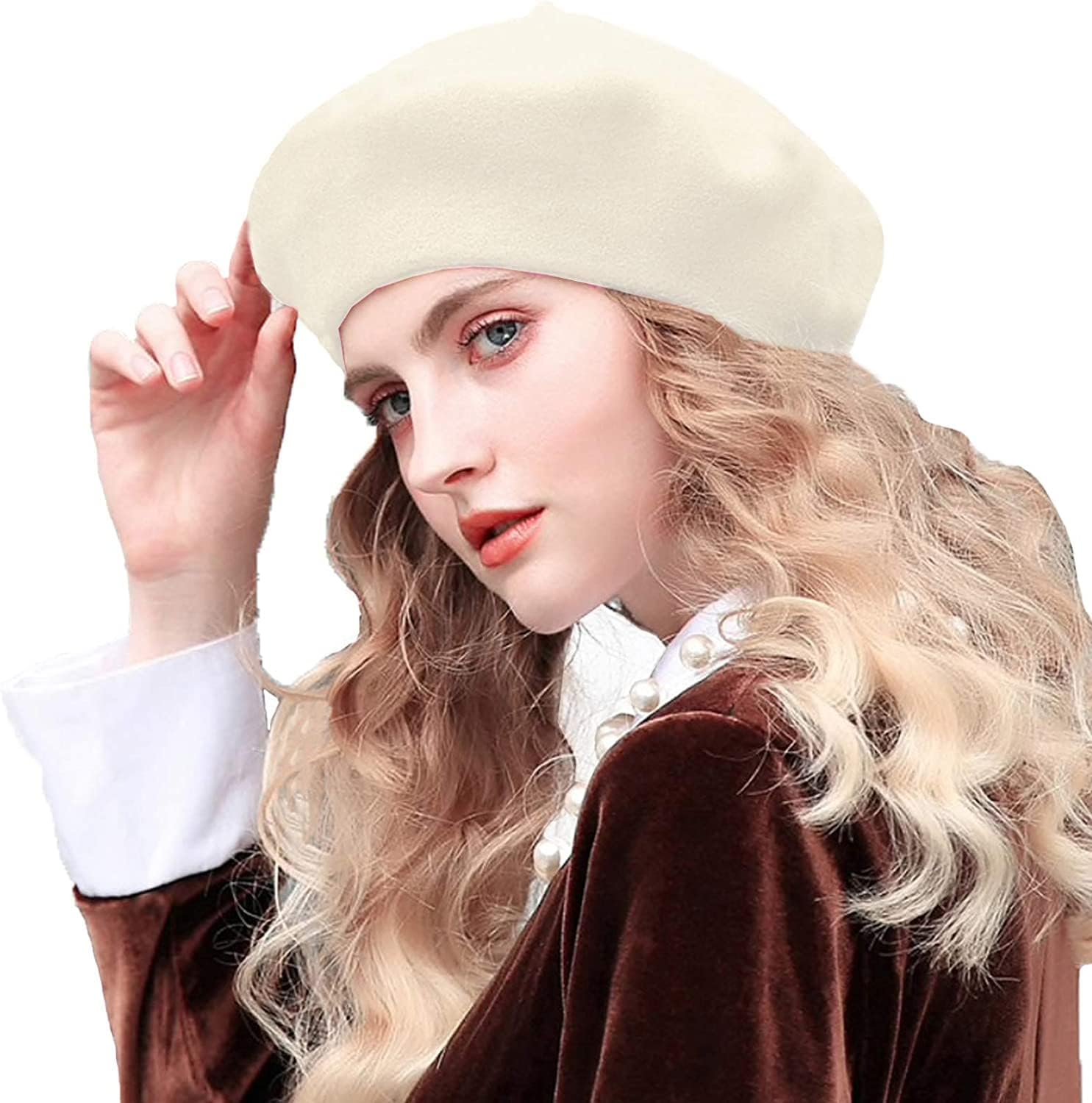 Womens Beret French Classic Beanie Hat Wool Beret Solid Color