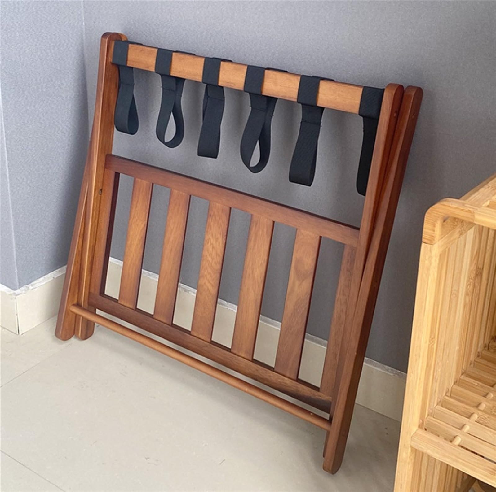 Porte-valise Pliable Relaxdays - Bois Naturel - Support à Bagages 2 Pièces - 48x66x54 Cm