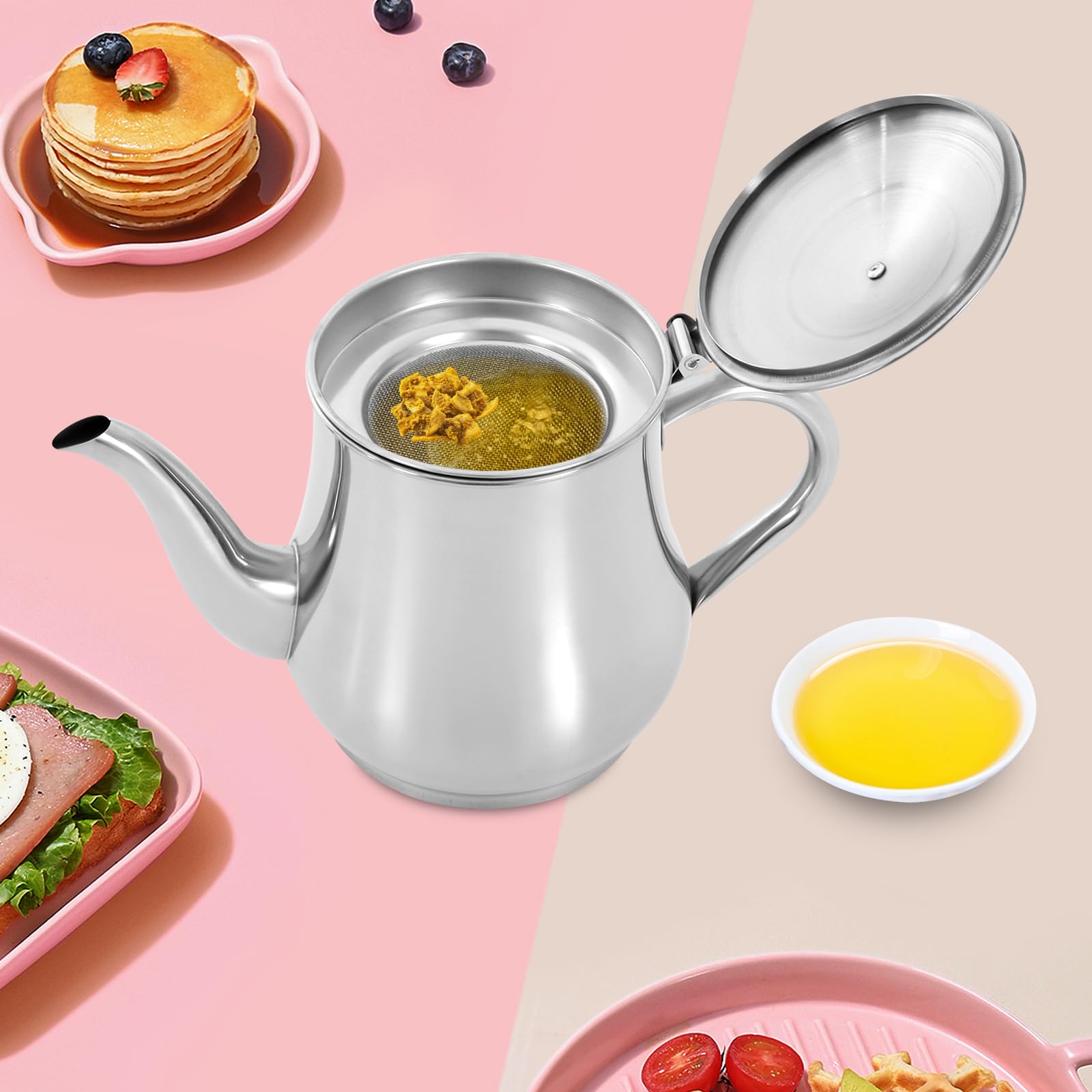 Séparateur d'huile en acier inoxydable 201 - Capacité : 1,36 l - Avec filtre amovible - Pour huile de friture, huile alimentaire, graisse de bacon - Argenté