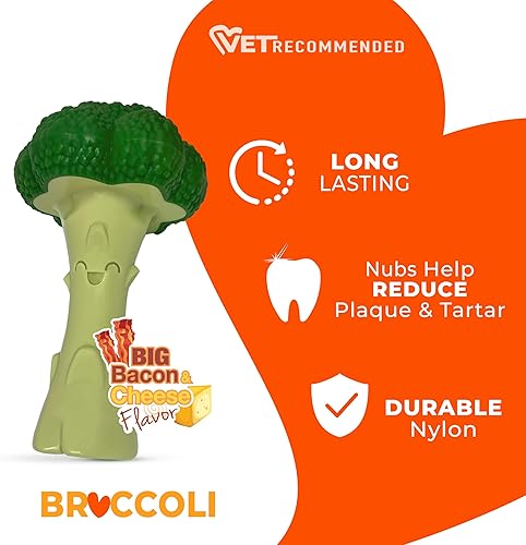 Miniatura 4 de Nylabone Broccoli Power - Juguete masticable para perros, juguetes para perros para masticadores agresivos, sabor a tocino y queso, perros grandes,