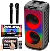Portable Karaoke Machine With Bluetooth, 2 Wireless Microphones, 100w Speaker, 6 Dazzling LED Full Speaker Lights Effects, Records Vocals, TWS, AUX, Rechargeable