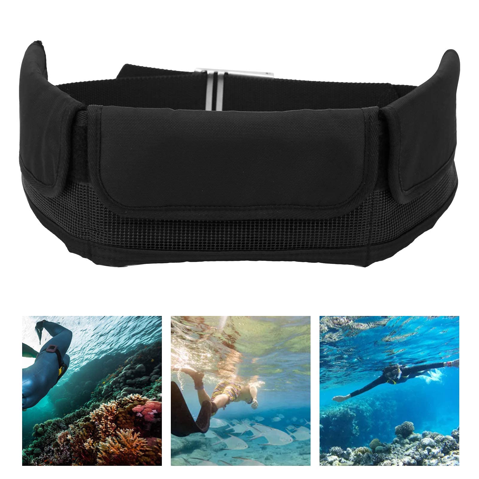 Alomejor Cintura per Pesi da Immersione Cintura per Contrappesi a 3 Tasche Cintura Regolabile con Fibbia per Subacquee Nuoto Snorkeling Scuba (Pesi Non Inclusi)