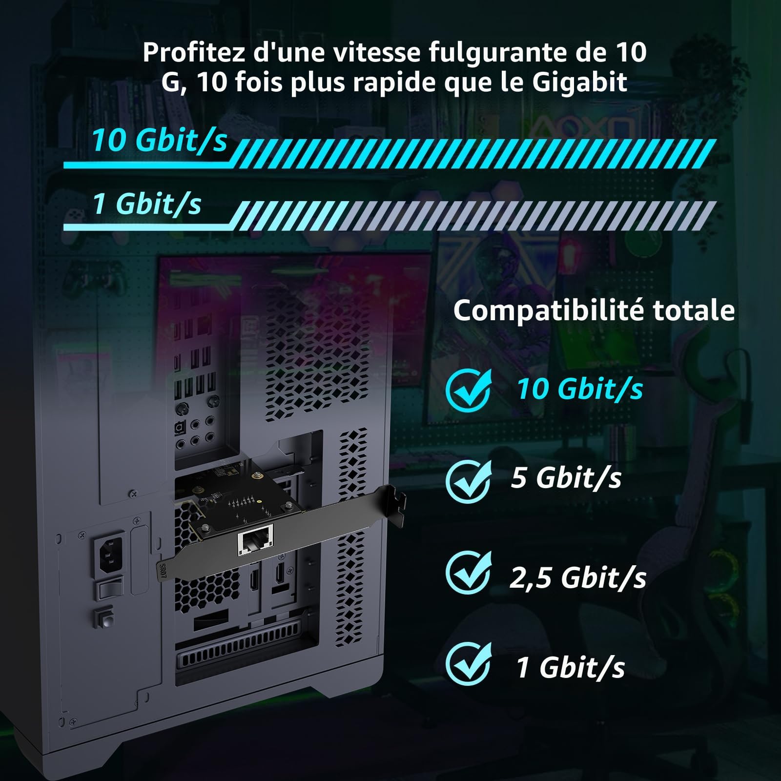 Carte Réseau PCIe 10G, YuanLey Carte Ethernet 10G Base-T avec Contrôleur Marvell AQC113, Adaptateur PCIe vers 10Gb RJ45 Ethernet NIC, Compatible avec PCI Express X1, X4, X8, X16