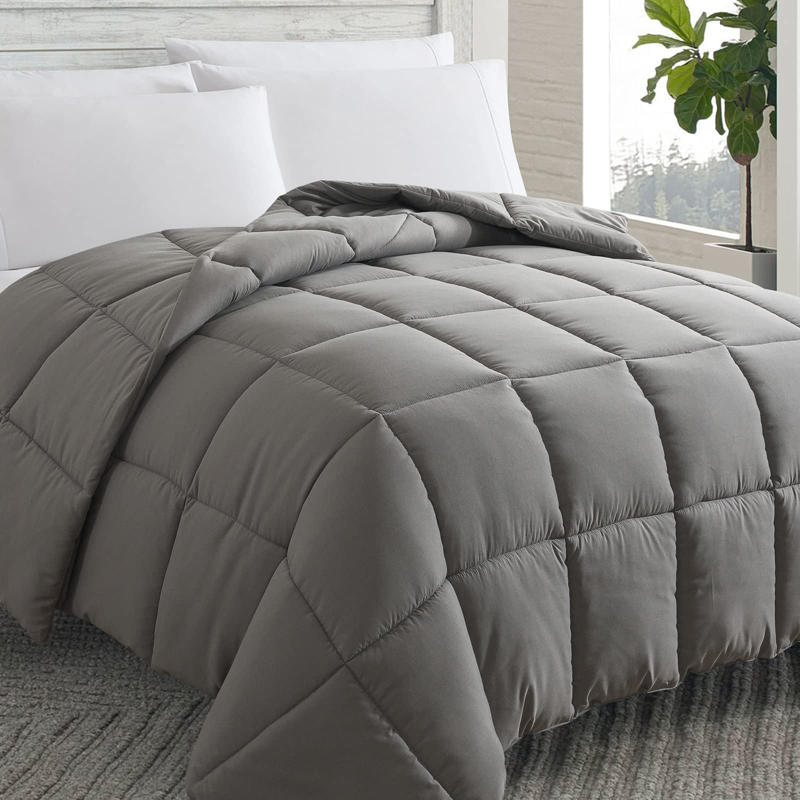 Down Alternative Comforter (Dark Grey, Twin) - All Season Soft Quilted Twin Size Bed Comforter - Duvet Insert with Corner Tabs - Winter Summer Warm Fluffy, 64x88 inches