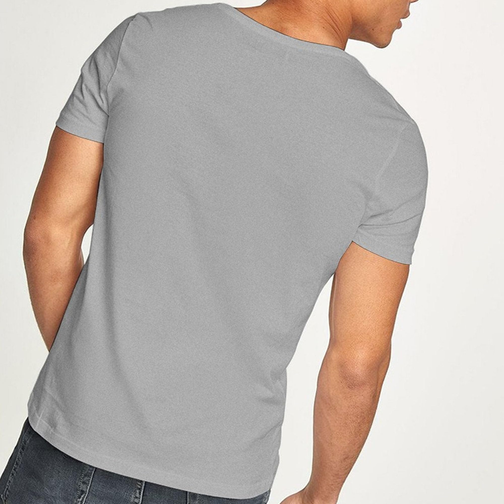 Men Casual Fitness Sports Cotton Shirts Absorbs Sweat Deep V Collar T Shirt Summer Classic Slim Fit Pullover Tops (Grey,Medium)