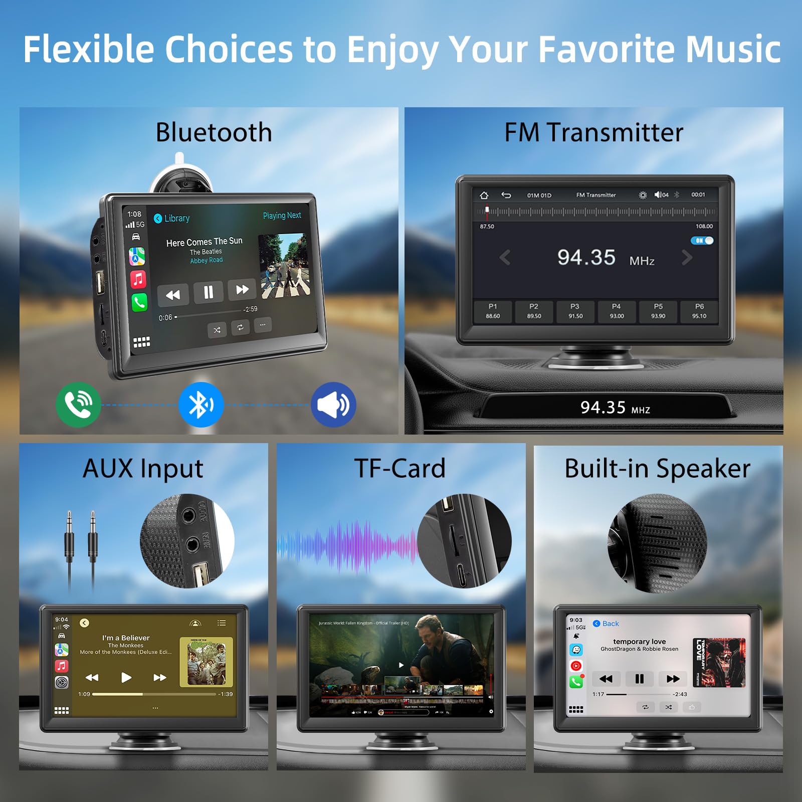 Pantalla Coche, 7" Pantalla Carplay Coche para A-pple y Android con HD Pantalla Tactil, Inalámbrica, Navegación GPS, Bluetooth, Control por Voz Manos Libres, Mirror Link, AUX, FM, Siri & G-oogle