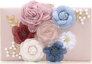 Clutch Purses for Women Floral Flower Wedding Evening Bag | PU Leather, Long & Short Chain Straps, Card Pocket | Wedding, Prom, Cocktail | Rhinestone Clasp